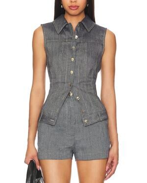 Matthew Bruch Structured Gray Button Front Vest Size 2